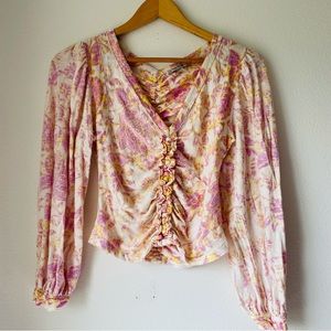 Free People floral ruched blouse top size S